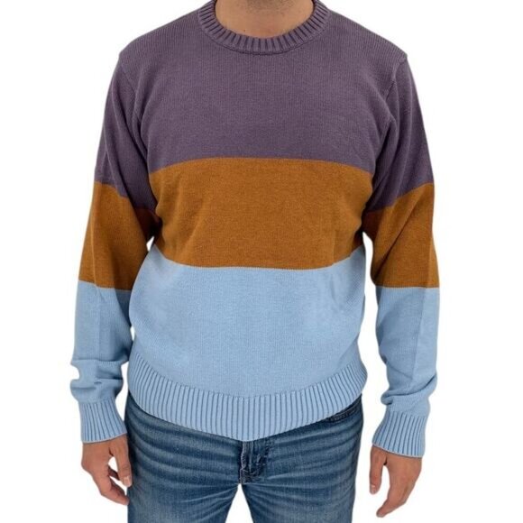 NWT AYR The Yachty Moma Mens Purple Tan Blue Colorblock Sweater - Picture 2 of 10